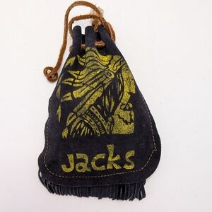 Vintage Jacks In Suede Drawstring Bag With Indian And 3 Balls 25 Metal Jacks,8 P